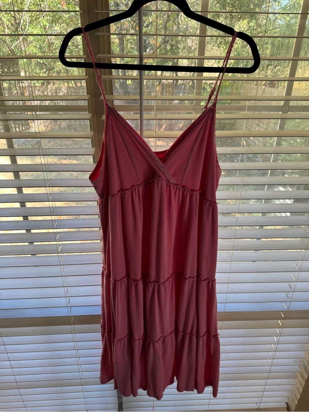 white birch Rose Pink Tiered Spaghetti Strap Mini Dress